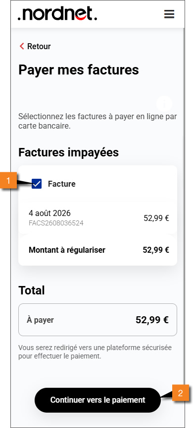 sélectionner factures à régler