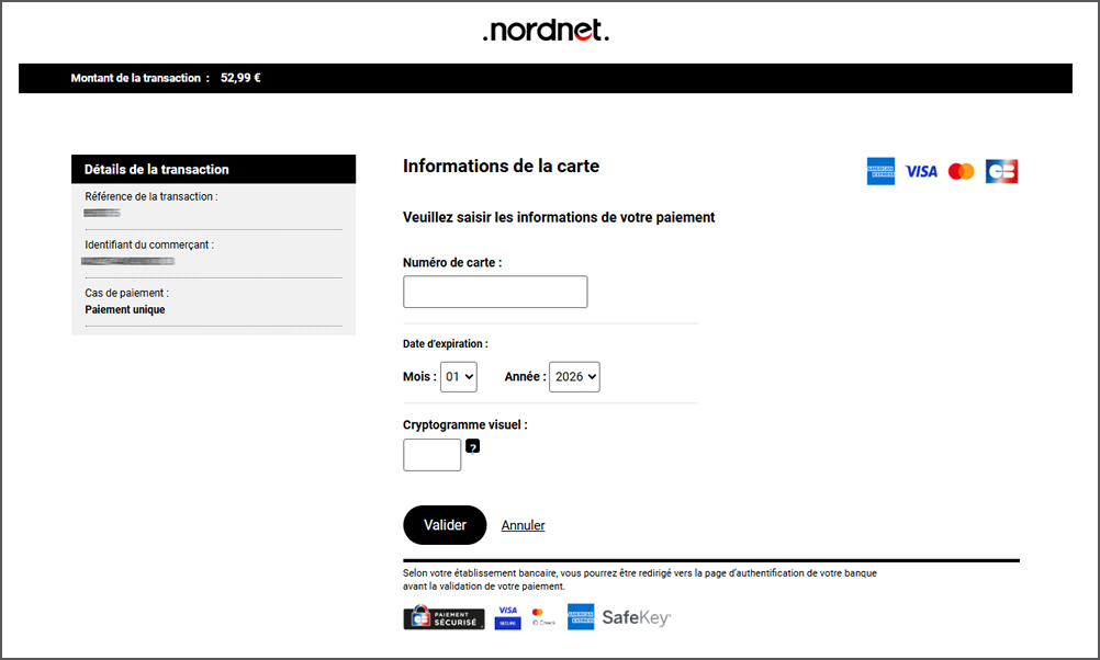 exemple paiement par carte bancaire
