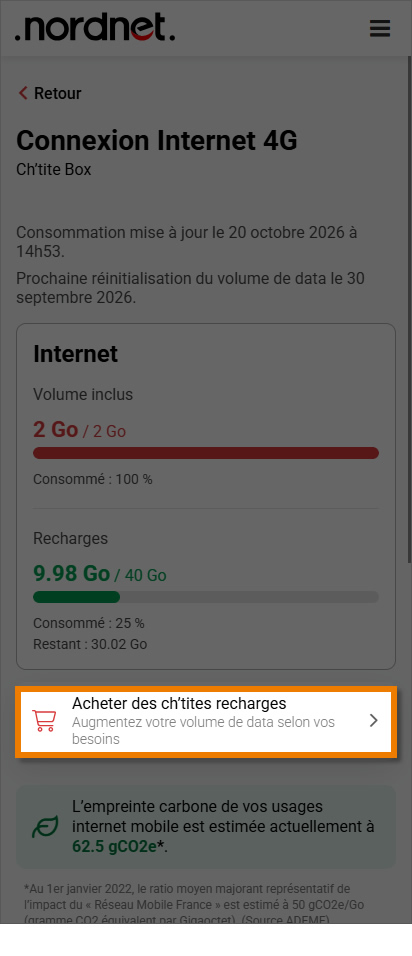 Cliquez sur Acheter des recharges.