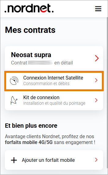 Menu connexion Internet Satellite