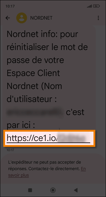 lien de creation de mot de passe par SMS