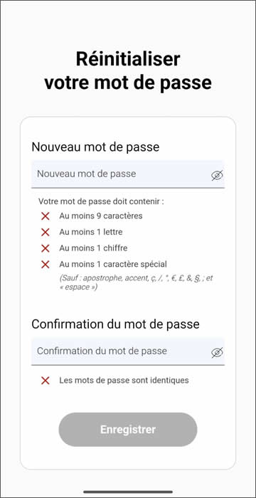 Saisie du nouveau mdp